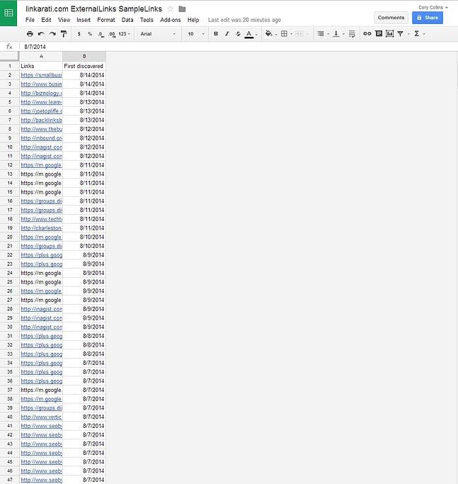 Google Docs link data