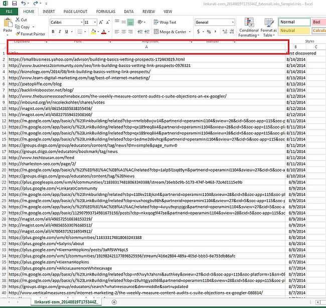 Excel link data expanded
