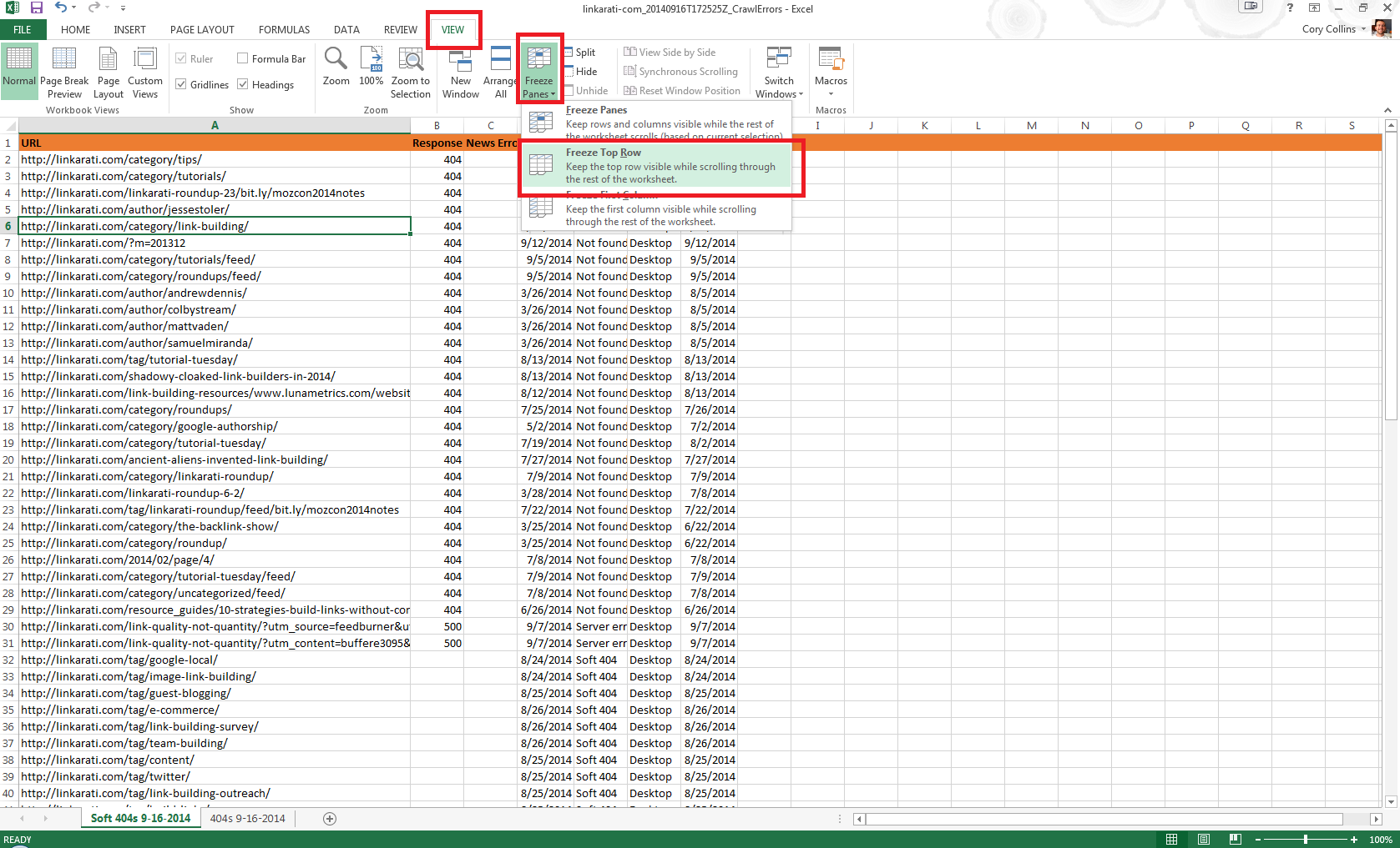 Excel Freeze Top Row