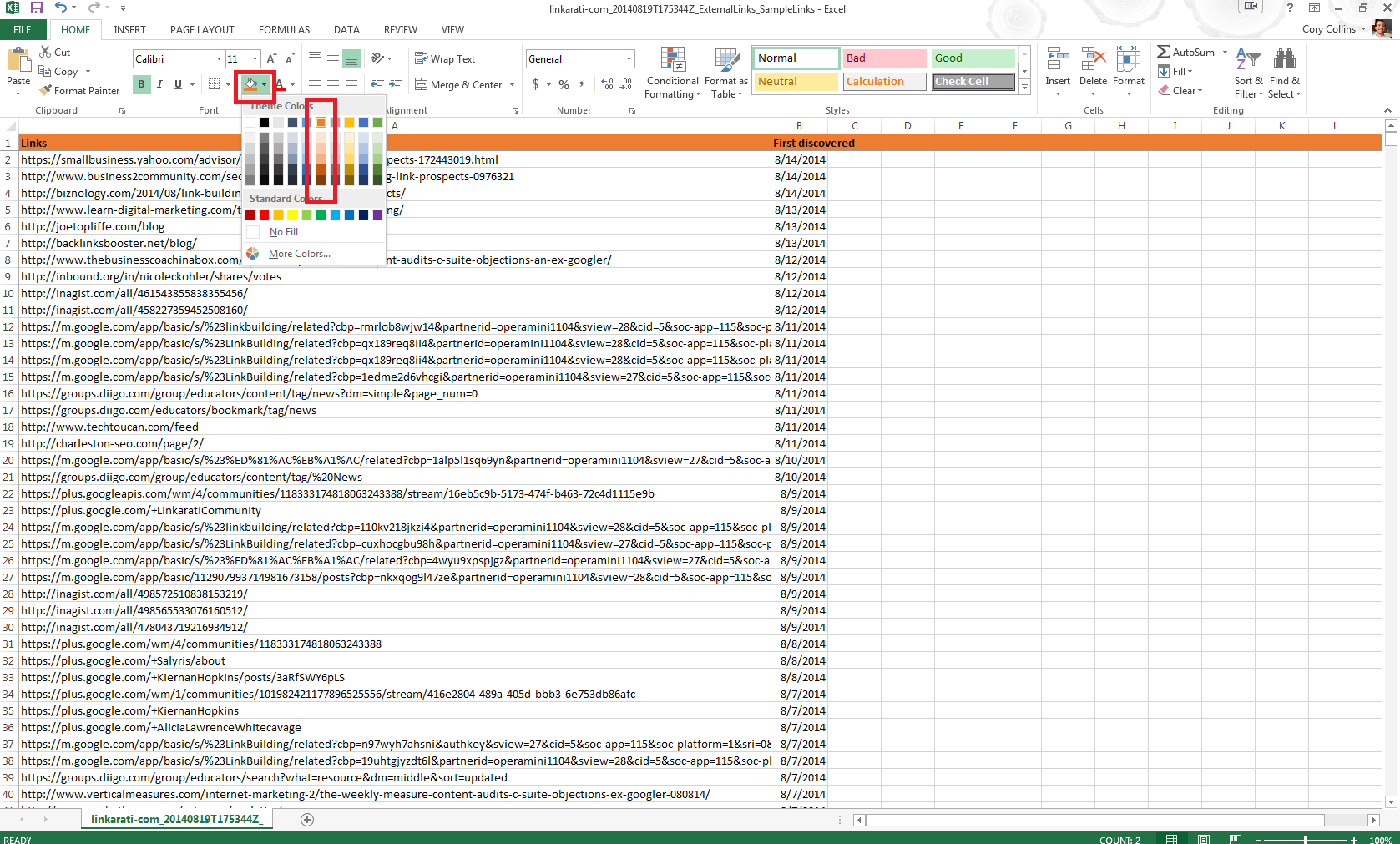 Excel bold top row