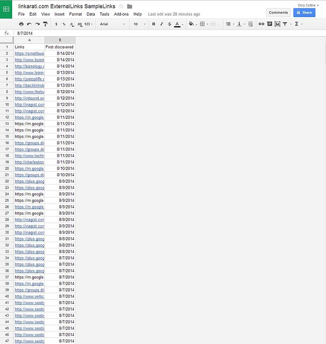 Google Docs link data