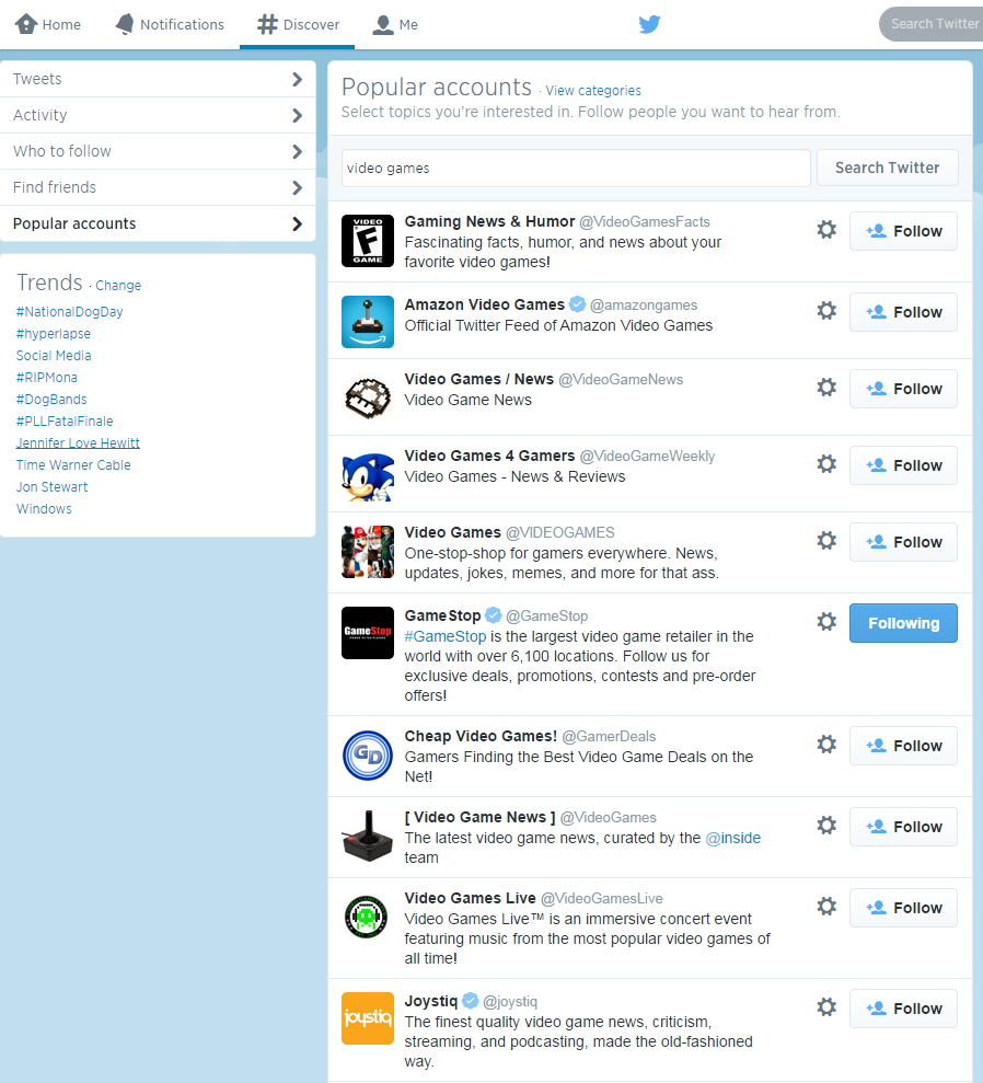 twitter Discover video games