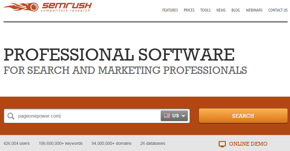 SEMrush Search box