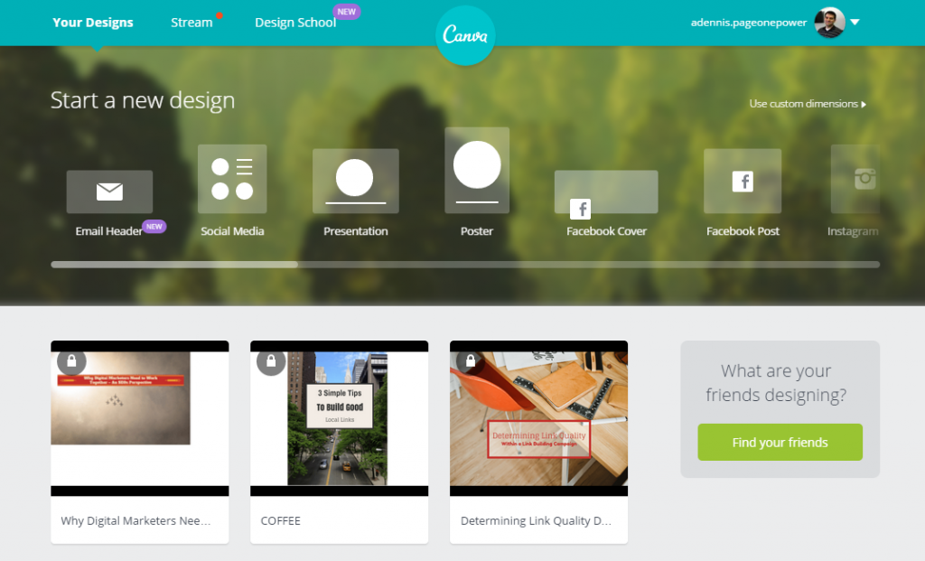 Canva Home Page