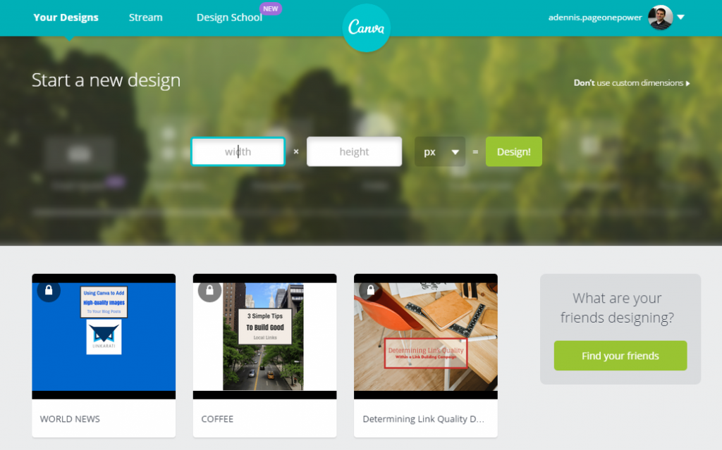 Canva Home Page Custom Dimensions