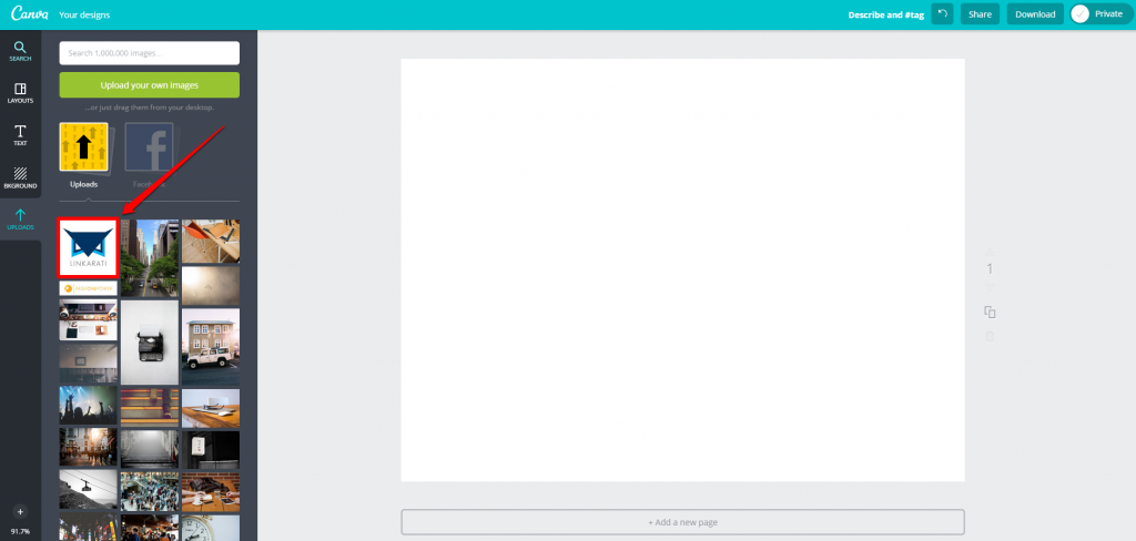 Canva Design Page Upload Blank