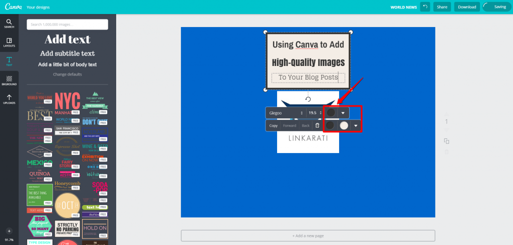 Canva Design Page Text Editing Color with box