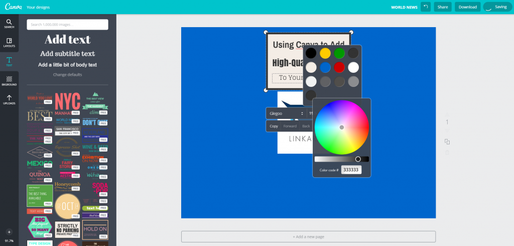 Canva Design Page Text Editing Color Wheel