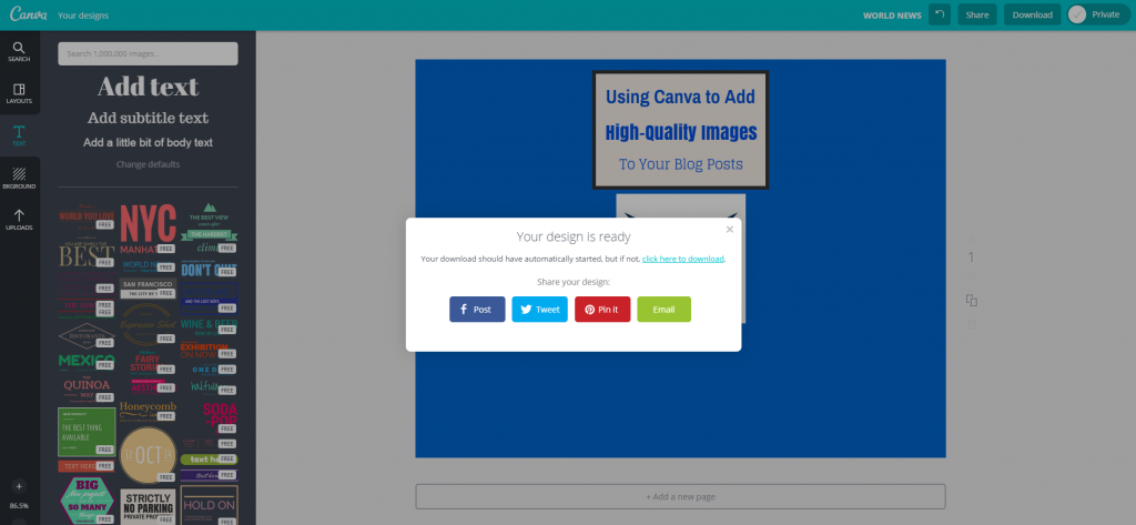 Canva Design Page Social Sharing