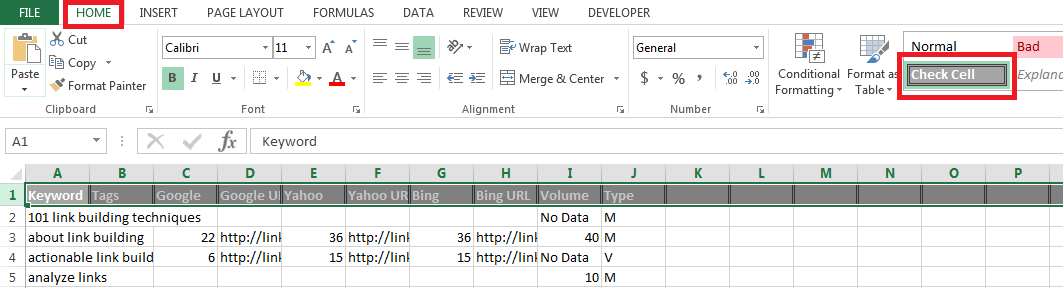 NSC ALA check cell header format highlights