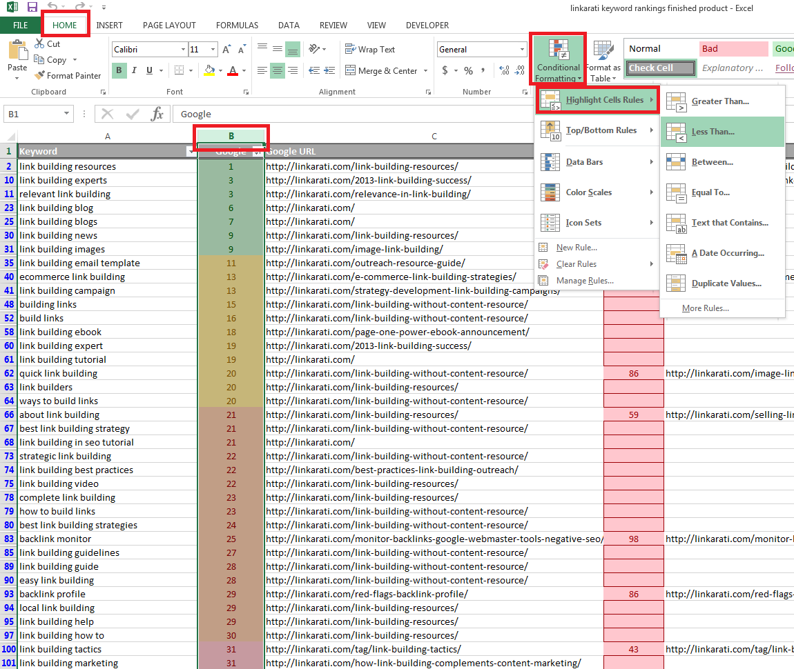 NSC ALA apply conditional formatting highlights