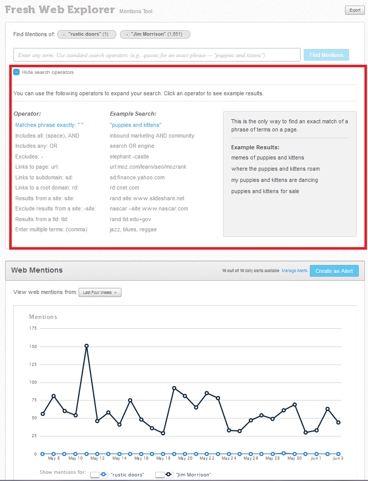 tracking mentions and creating alerts with fresh web explorer