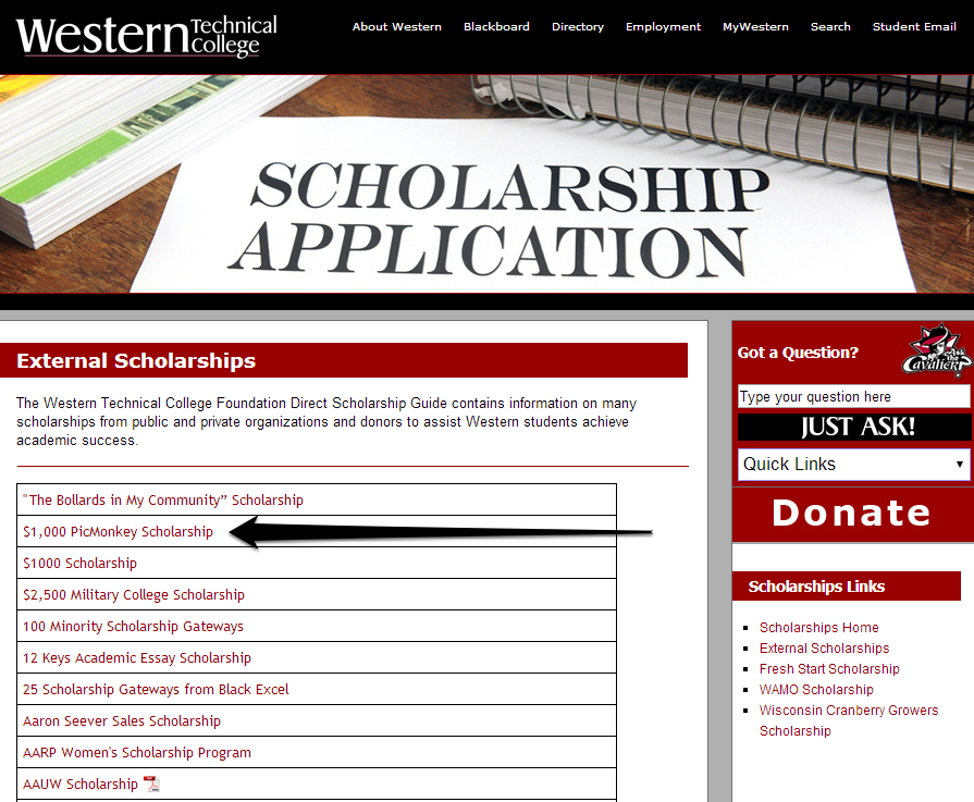 Western Tech Scholarships Image with Arrow