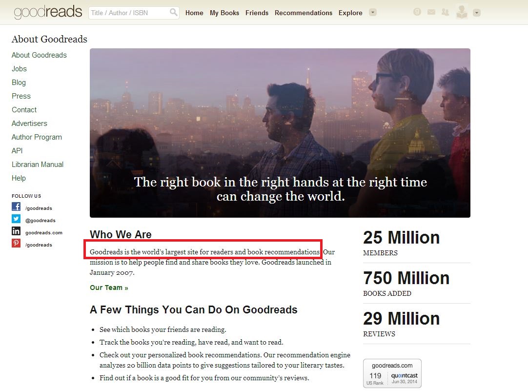 Goodreads about page