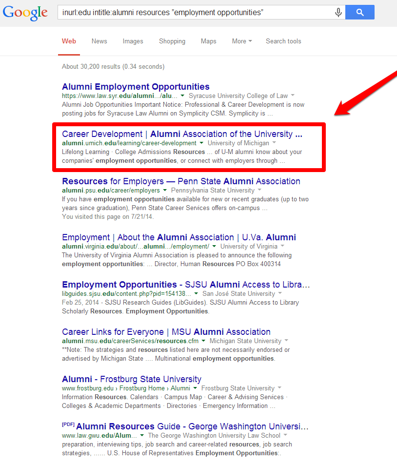 Alumni Employment SERP with Arrow