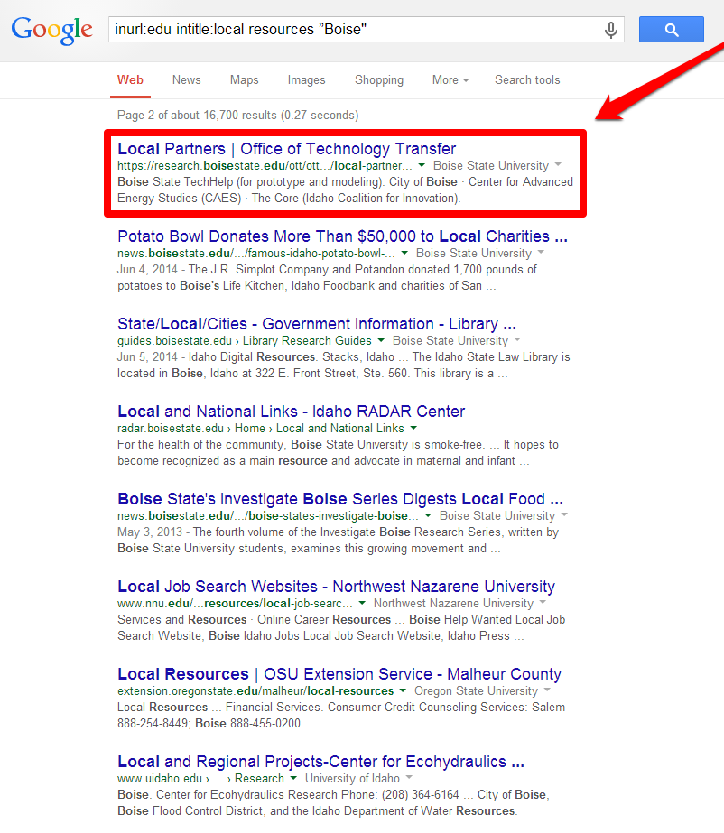 Local Resources SERP with Arrow