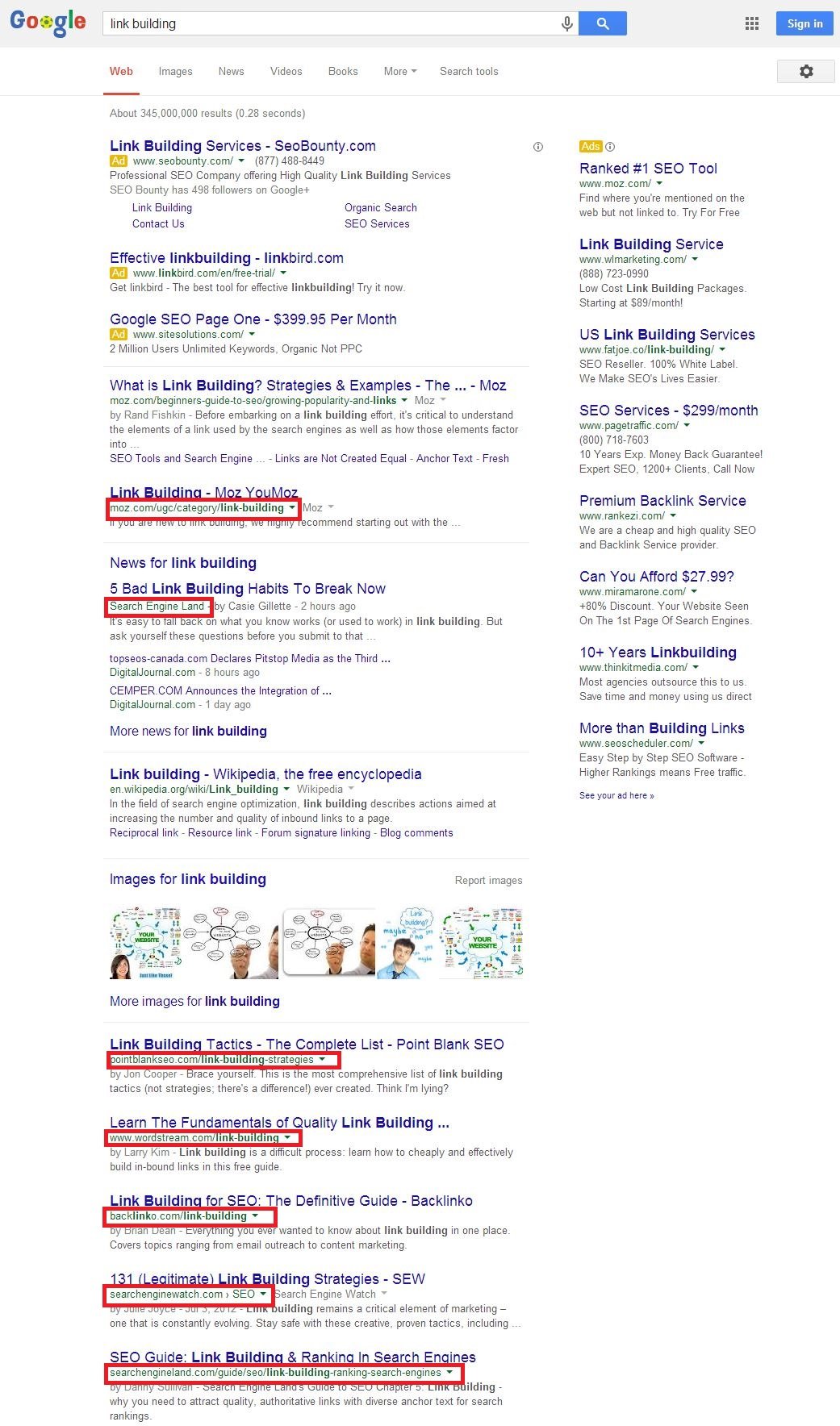 link building SERP