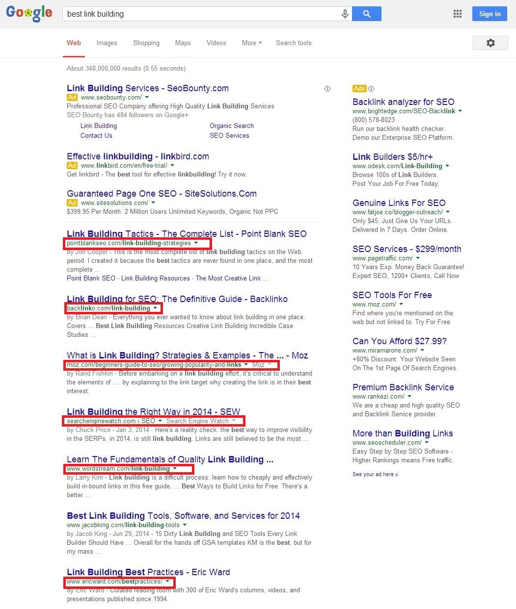 best link building SERP