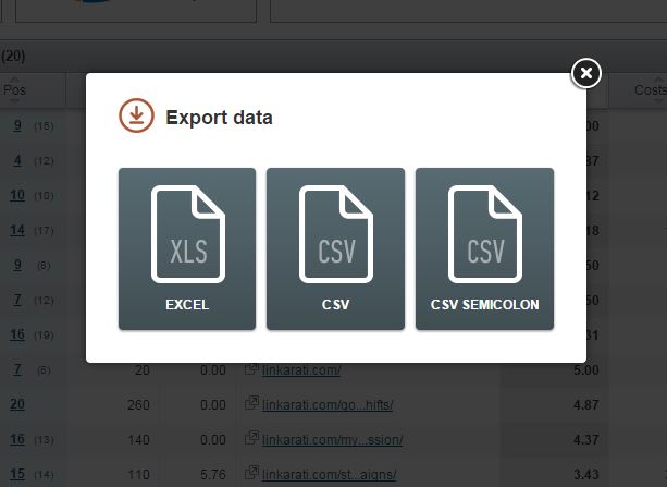 SEMrush export options