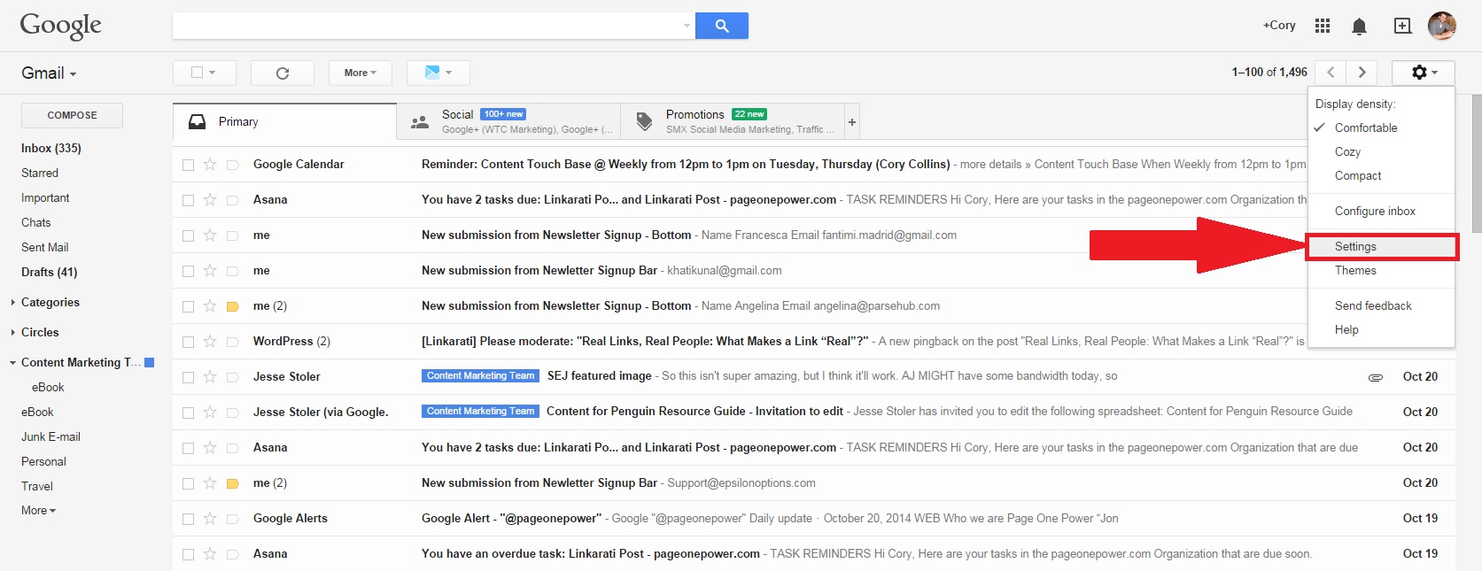 Gmail inbox settings