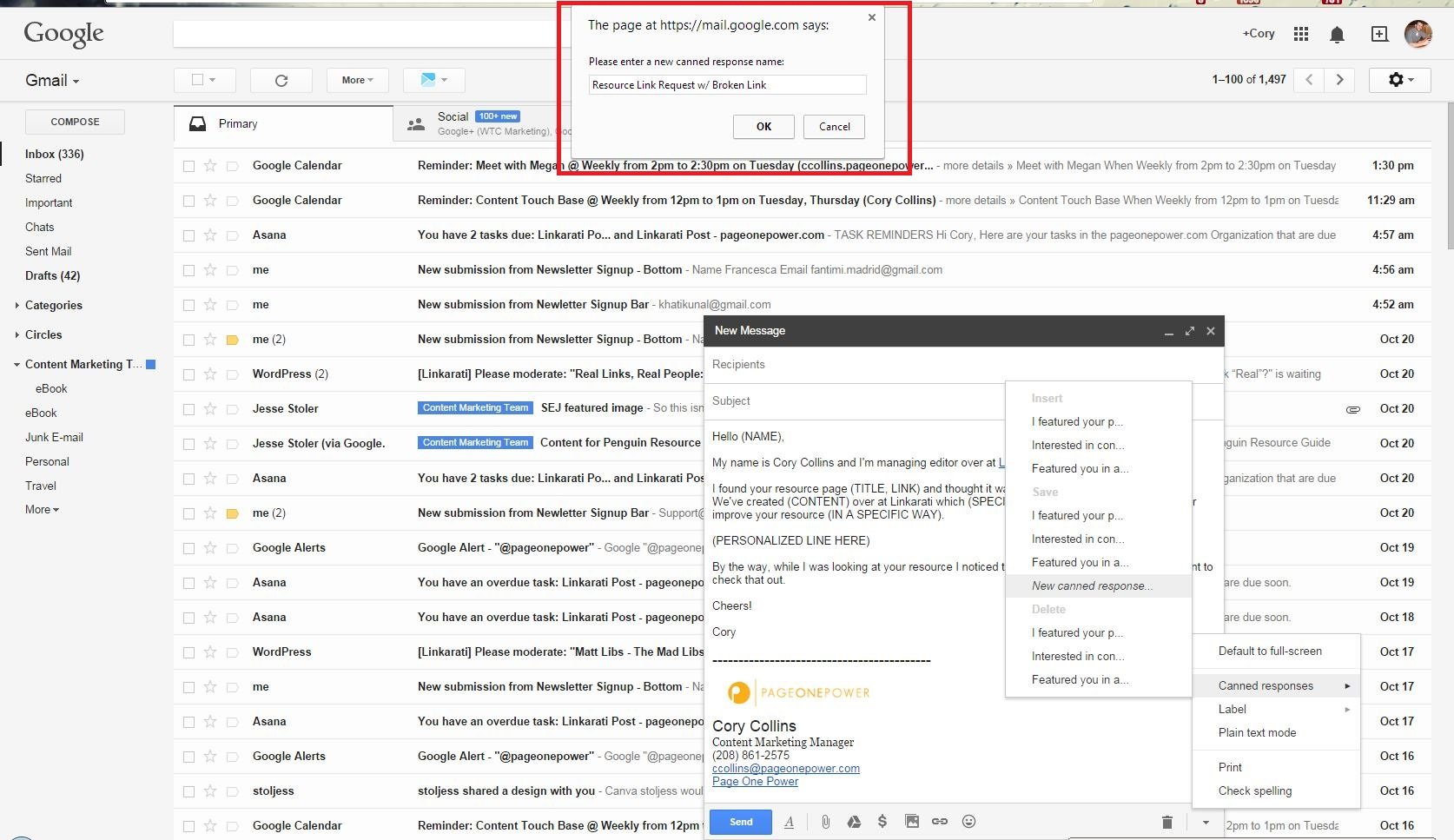 using gmail canned responses for link building outreach tutorial