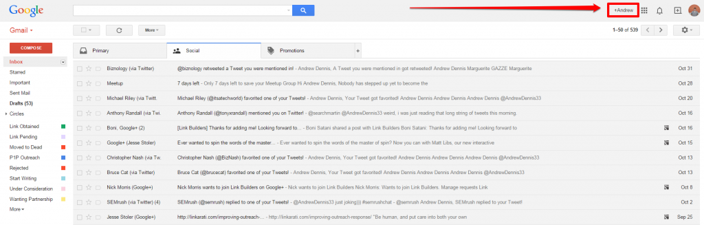 Top of Inbox with Arrow