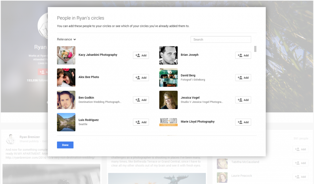 Google Plus Ryan Brenizer Followers