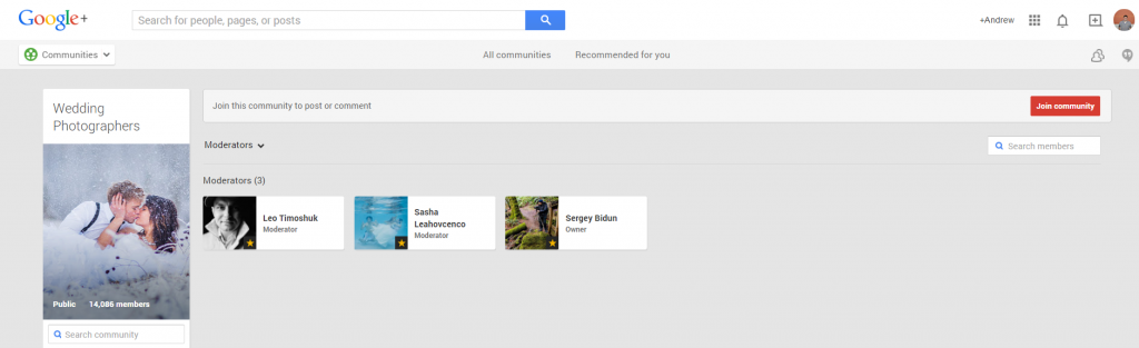 Google Plus Wedding Photog Moderators