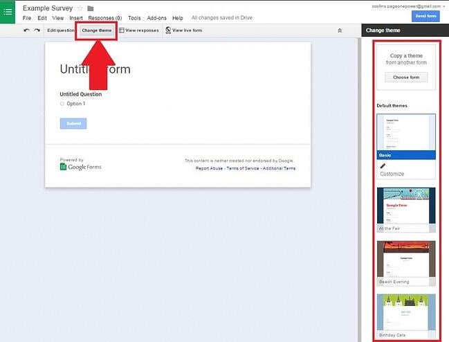 Changing Google Form Theme
