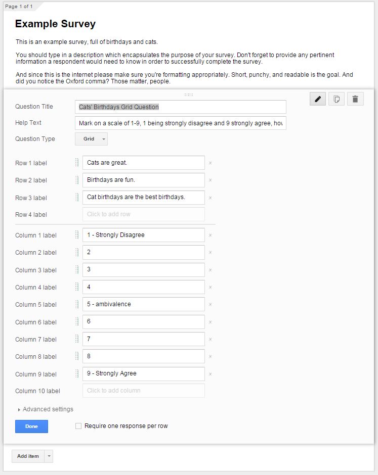 creating google docs survey