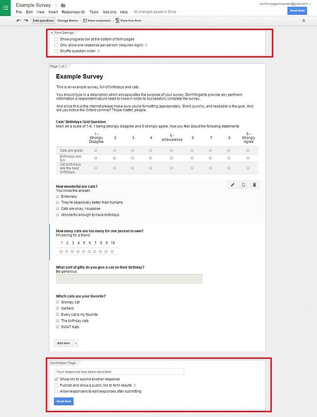 Survey form advanced options highlighted