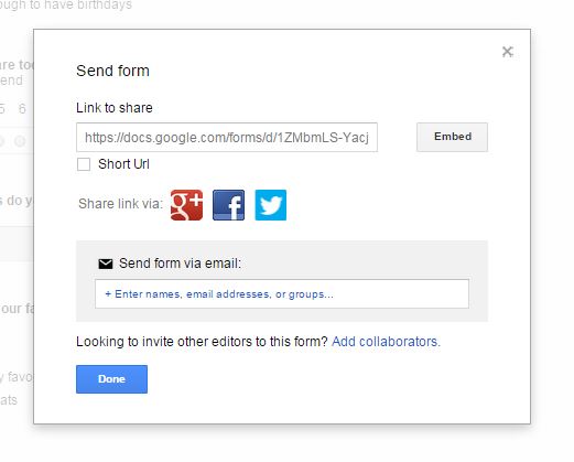 Google docs send form box