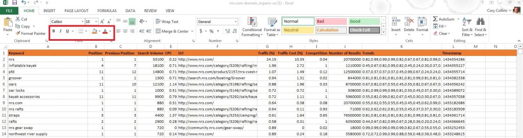 bold and color top row Excel