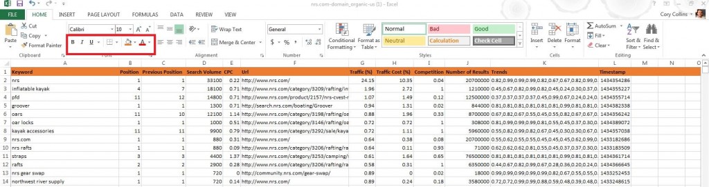 bold and color top row Excel