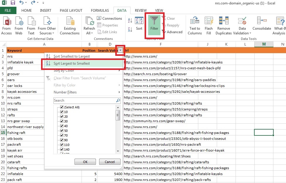 Filter largest to smalles Excel