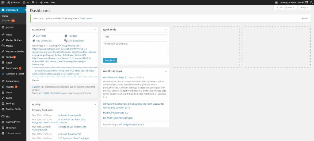 WordPress Linkarati Dashboard