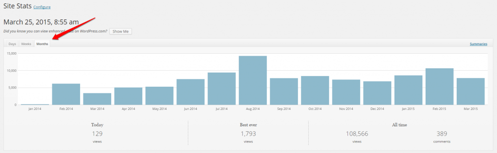 WordPress Linkarati Site Stats Months Graph