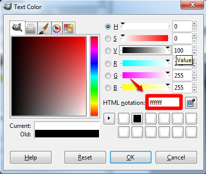 Adjust text color example screenshot