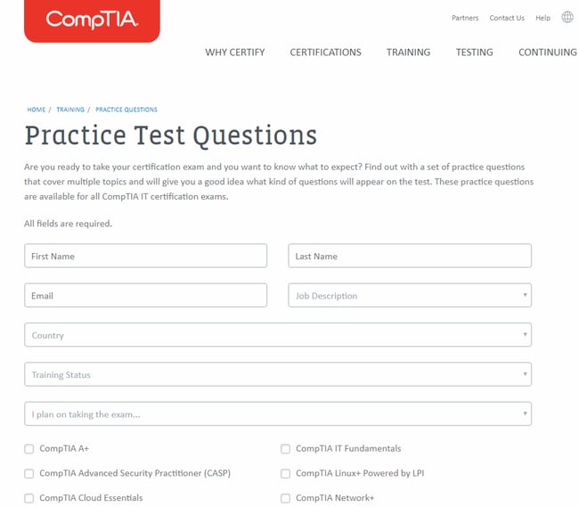 CompTIA practice test screenshot