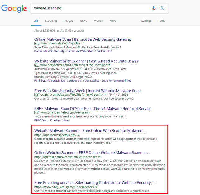 SiteLock Competitor SERP