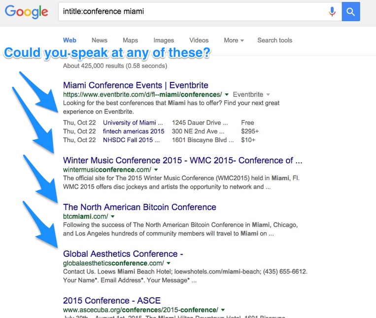 Conferences in Miami Google screenshot