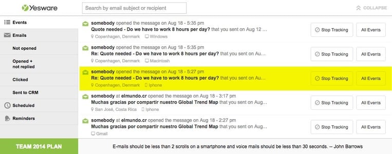 Yesware email screenshot