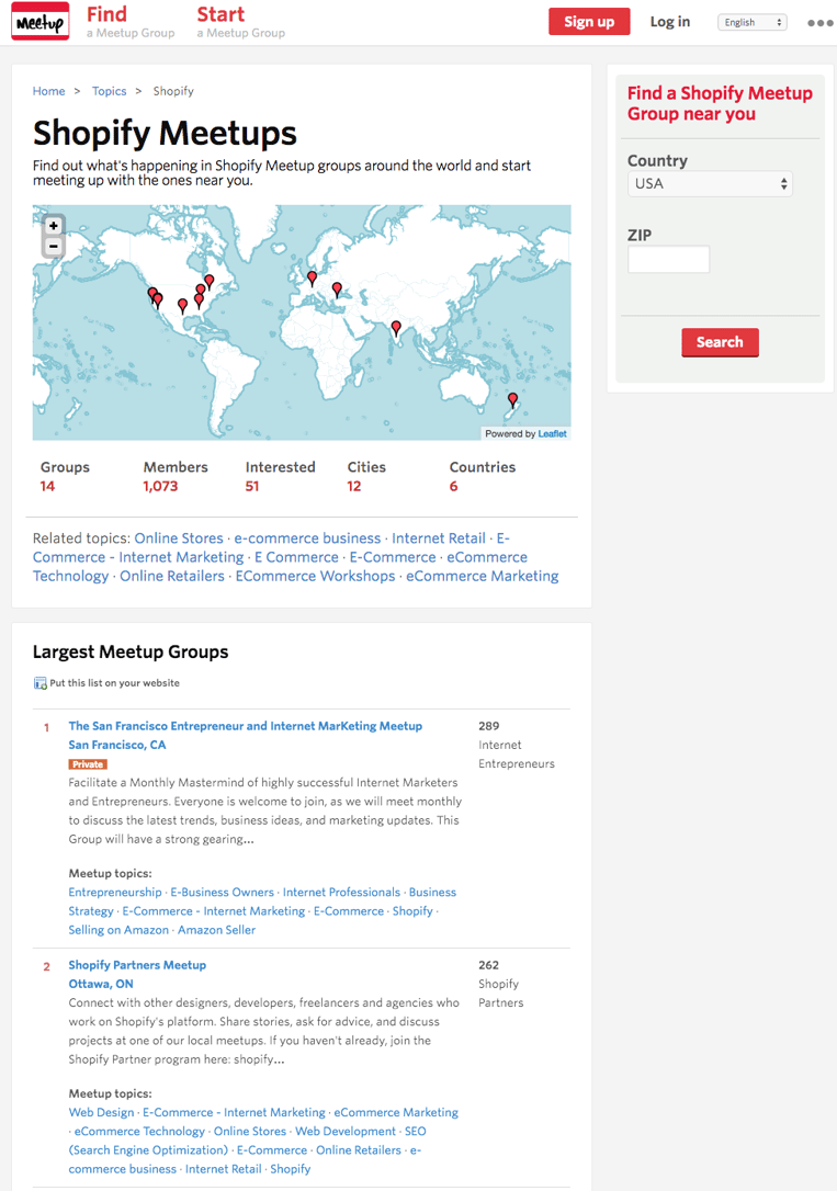 Shopify meetups screenshot