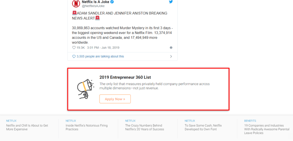 Screenshot of Entrepreneur call-to-action inviting reader to join the 2019 Entrepreneur 360 List.