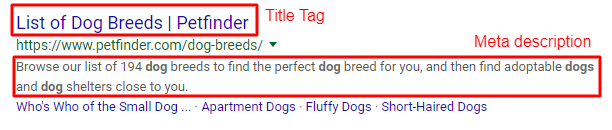 Title tag and meta description example