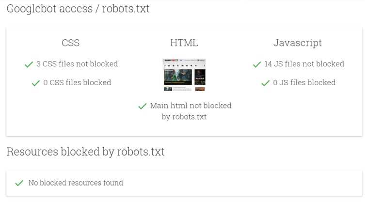 Googlebot access screenshot