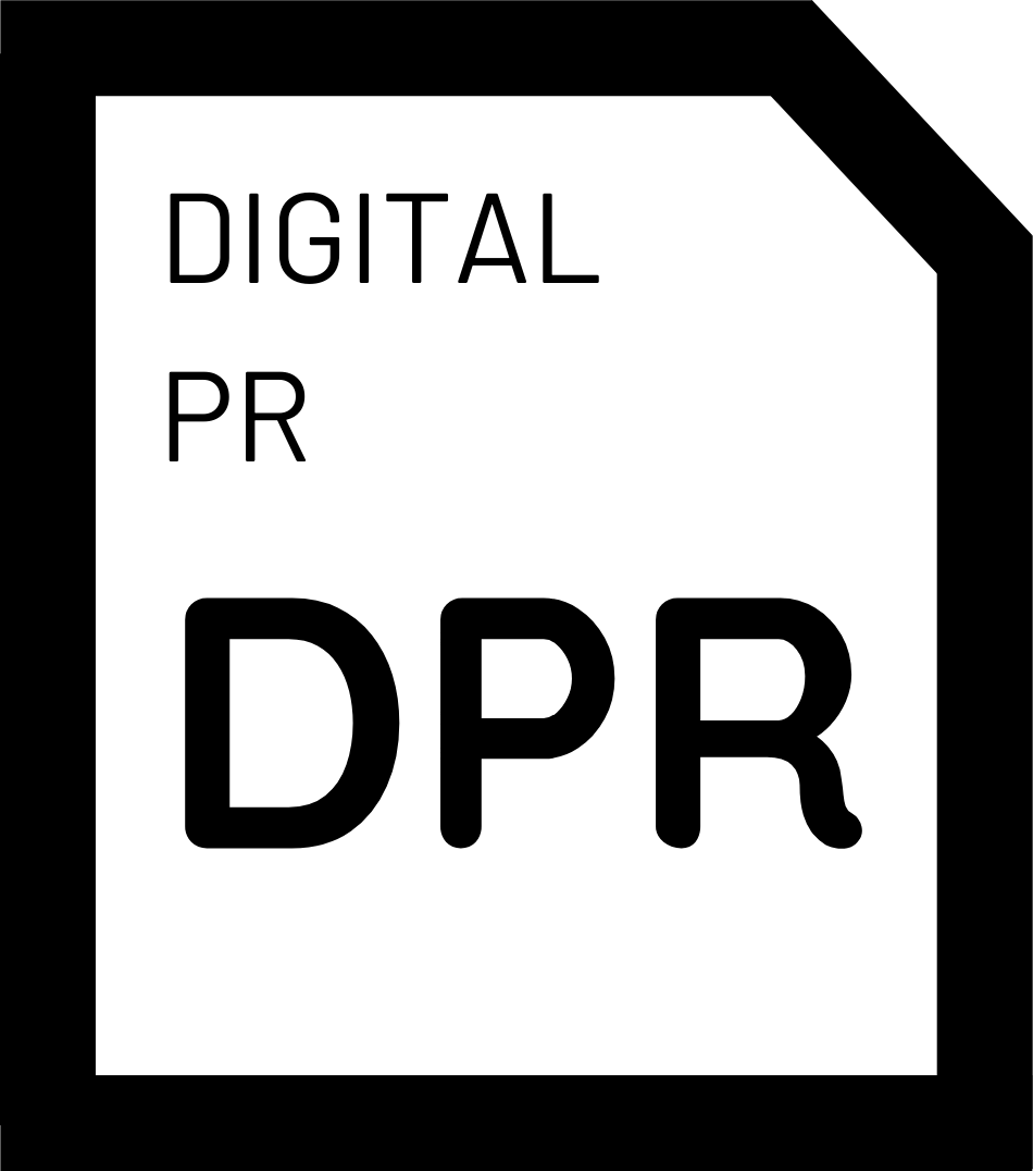 Small black and white badge that says digital pr